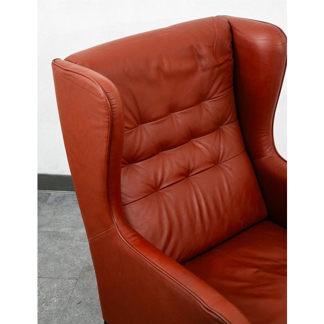 Red Mid Century Danish Modern Lounge Chair Wingback Red Leather High Back Tufted MCM For Sale - Image 8 of 12