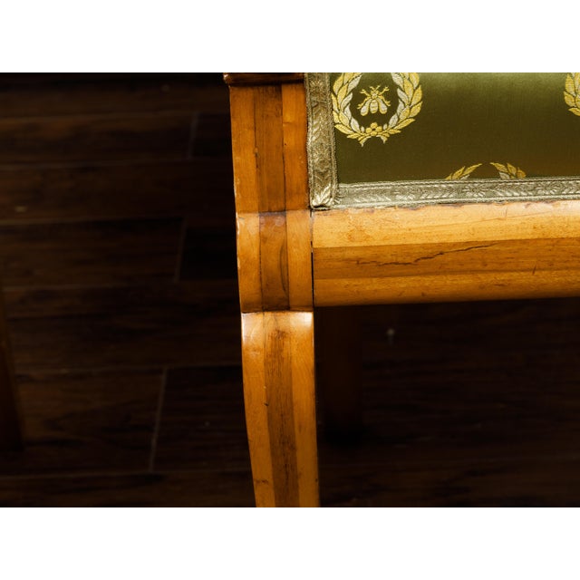 Early 19th Century Pair of English 1830s Regency Walnut Upholstered Armchairs with Scrolling Arms For Sale - Image 5 of 10