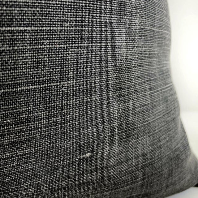 Stone Washed Faded Black Belgian Linen Accent Pillow For Sale - Image 4 of 6