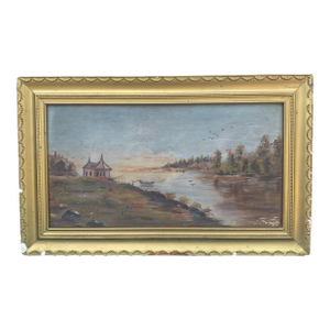 Antique Hand Painted Framed Oil on Board Landscape, Late 19th Century