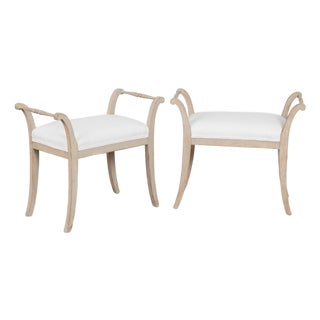 Pair, Gray Swedish Gustavian Tabouret Stools, Circa 1920 For Sale