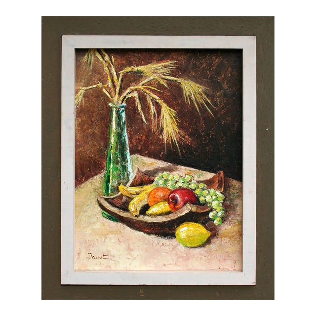 Mid Century Modern Wheat & Fruit Still-Life For Sale