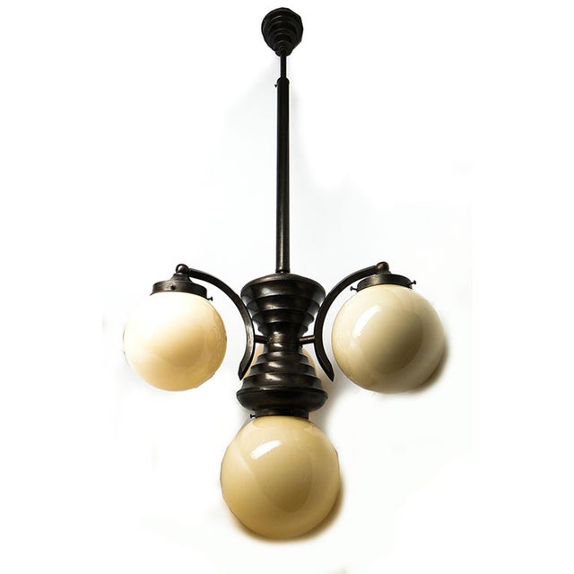 Metal Art Deco Chandelier, Czechoslovakia, 1920s For Sale - Image 7 of 14