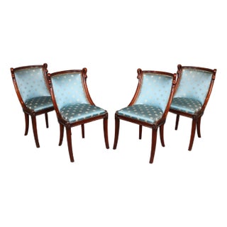 Set of 4 French Empire Carved Mahogany Dining Chairs in the Maison Jansen Style For Sale