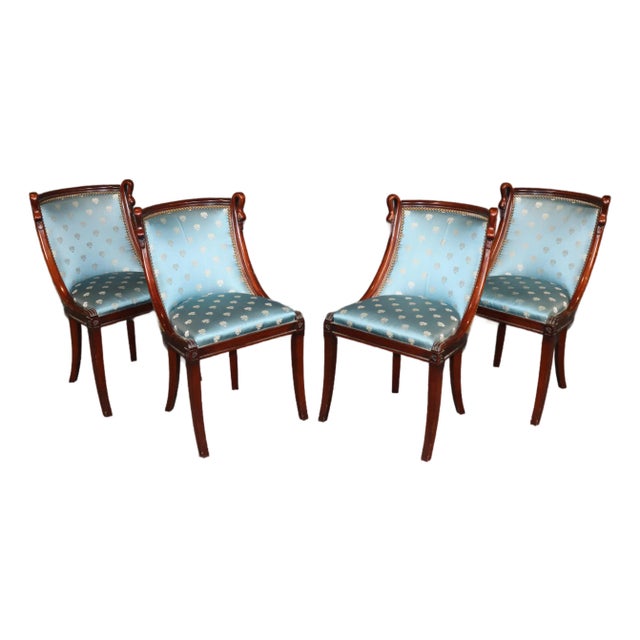 Set of 4 French Empire Carved Mahogany Dining Chairs in the Maison Jansen Style For Sale