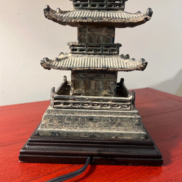 Charcoal Vintage Japanese Cast Iron Pagoda Lamp For Sale - Image 8 of 10