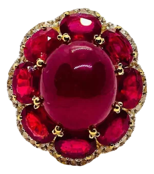 Bochic “Capri” Vintage Natural Ruby & Diamond Retro Ring Set In 18K Gold & Silve