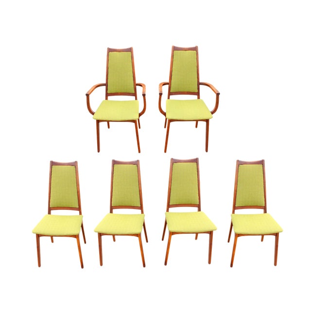 1960 S Danish Modern Adrian Pearsall Style Teak Avocado Green Tweed Dining Chairs Set Of 6 Chairish