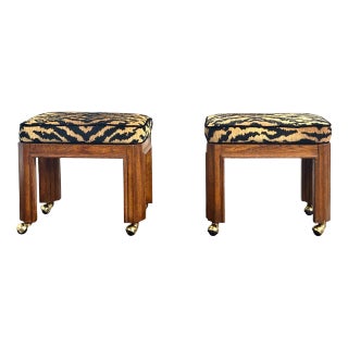 1960s Vintage Ottomans With Brass Castors - Set of 2 For Sale