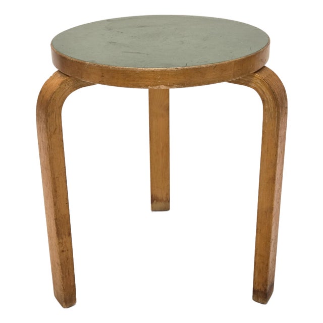 Stool 60 in Green Linoleum by Alvar Aalto for Artek, 1950s For Sale