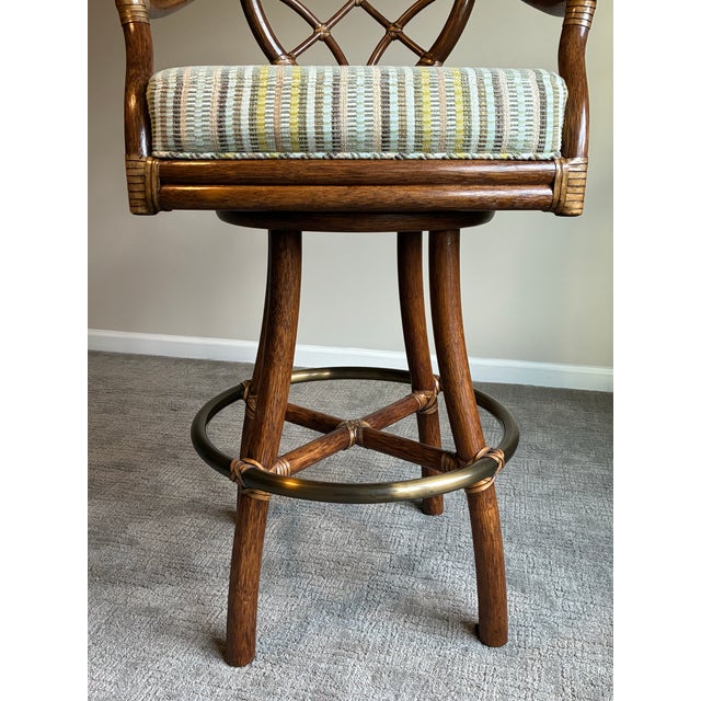 Wood Late 20th Century Set of 3 McGuire Modern Rattan Swivel Bar Stools For Sale - Image 7 of 8