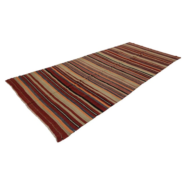 Traditional Striped Vintage Wool Kilim Rug- 5′ × 11′2″ For Sale - Image 3 of 7