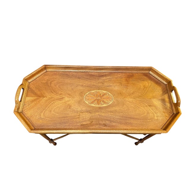 Mid 20th Century Vintage Drexel Floral Marquetry Inlay Cocktail Coffee Fixed Tray Table For Sale - Image 5 of 12