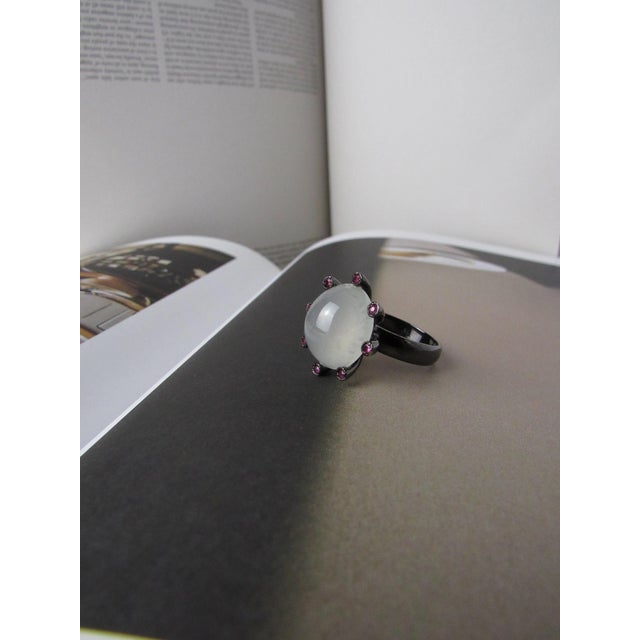 Icy Jadeite Jade and Ruby Statement Ring, Size 7 For Sale - Image 4 of 8