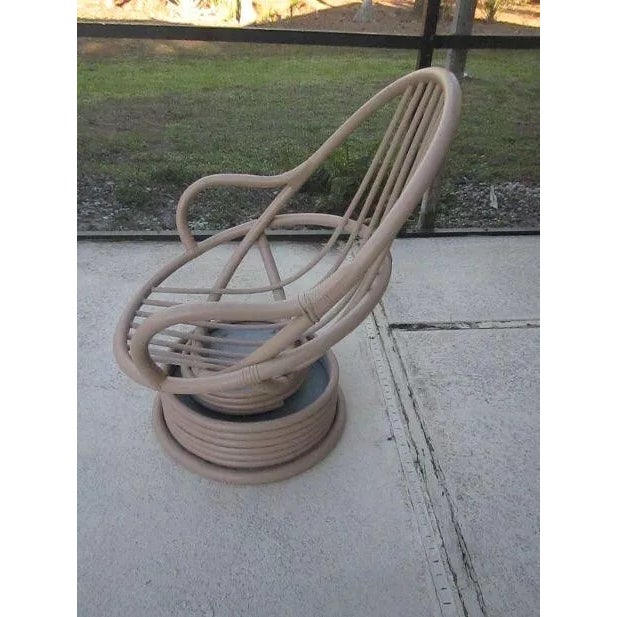 1980s Cream Color Bamboo Swivel Rocking Chair For Sale - Image 9 of 12