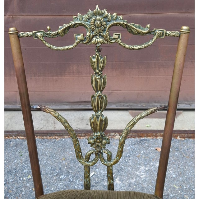 Set Four Italian Neoclassical Engraved Brass and Upholstered Side Chairs C.1950s For Sale In Washington DC - Image 6 of 12