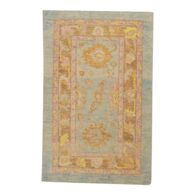 Modern Turkish Oushak Rug 3'2" x 4'11" For Sale