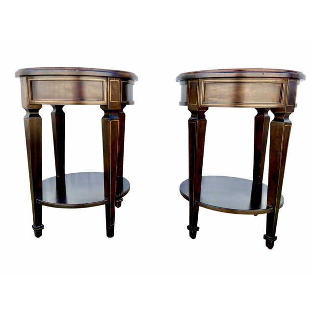 Neoclassical Vintage Baker Furniture Round Tables Plant Stand Italian Neo Classic Walnut - A Pair For Sale - Image 3 of 6
