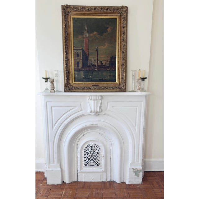 1960s oil on canvas painting depicting the Venetian waterfront at Piazzetta San Marco, with views of the Doge’s Palace,...