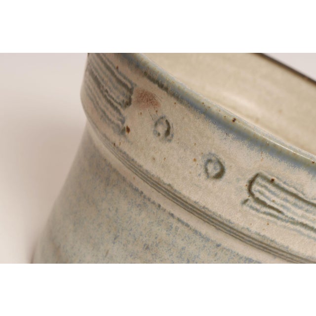 Vintage Pale Blue Matte Glazed Incised Ceramic Planter by Deanna Nichols For Sale - Image 10 of 16