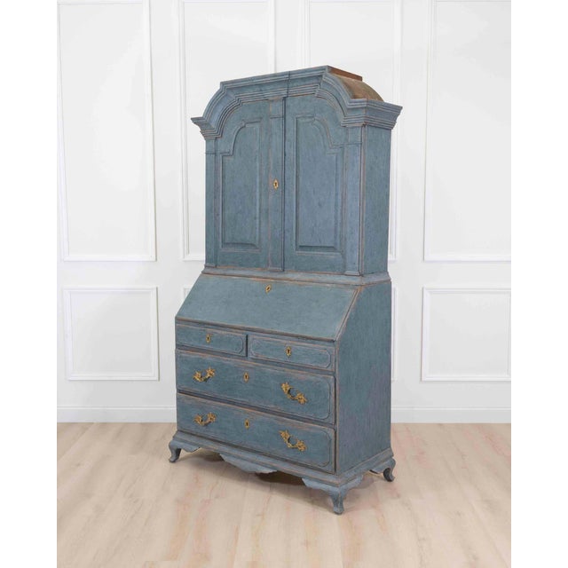 Blue 17th Century Blue Scandinavian Bureau with Original Hardware For Sale - Image 8 of 11