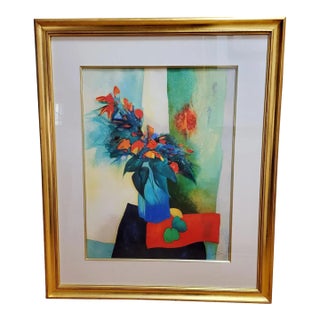 Claude Gaveau Signed Limited Edition French Modernist Floral Still Life Lithograph, Framed For Sale