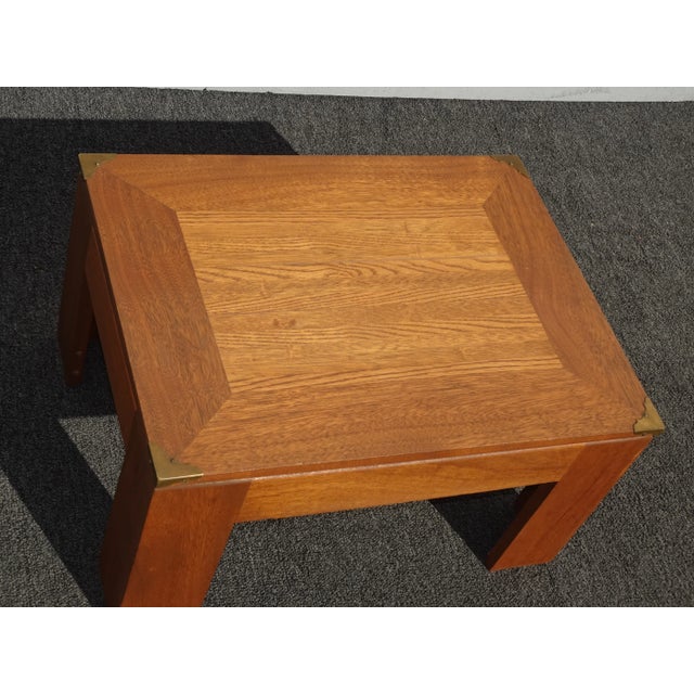 1990s Vintage Monterey Style Oak Footstool Bench W Brass Corners For Sale - Image 5 of 12