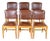 Antique Brown Leather & Walnut Dining Chairs, Set of 6 For Sale