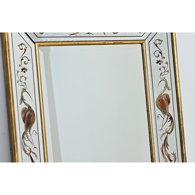 French Vintage Verre Églomisé Mirror with Phoenix Pattern For Sale - Image 9 of 11