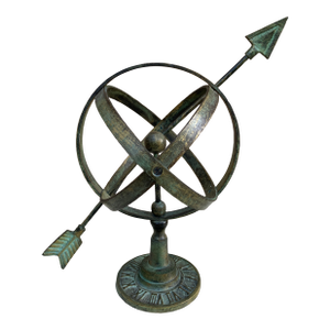 Rustic Verdigris Iron Armillary Sphere on Pedestal – European Garden Accent