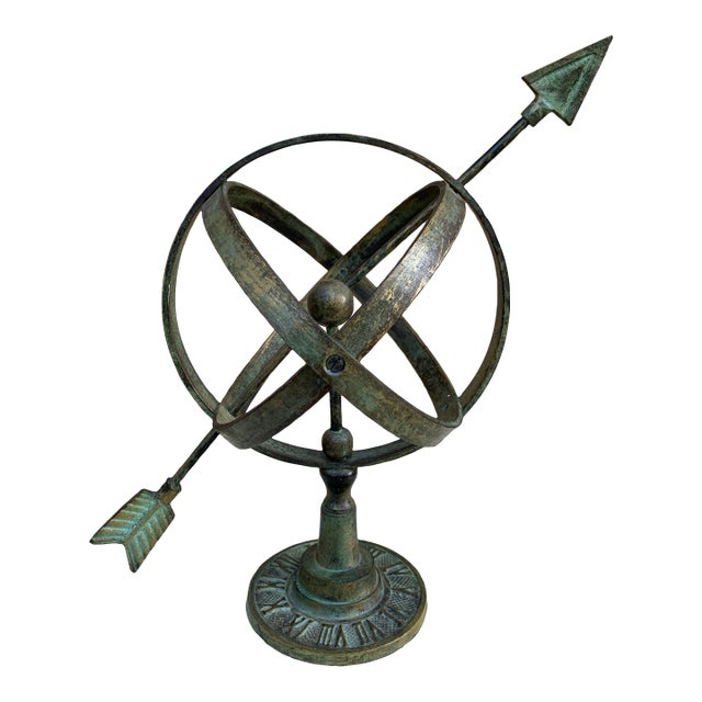 Vintage English Country Brass Verdigris Garden Armillary Sundial For Sale