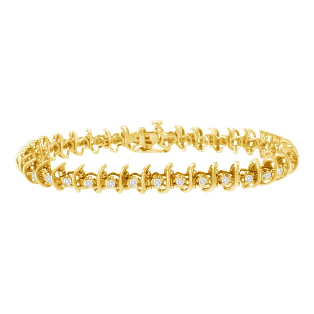 10KT Yellow Gold Plated .925 Sterling Silver 1 cttw Prong-Set Diamond Link Bracelet - 7.5" For Sale
