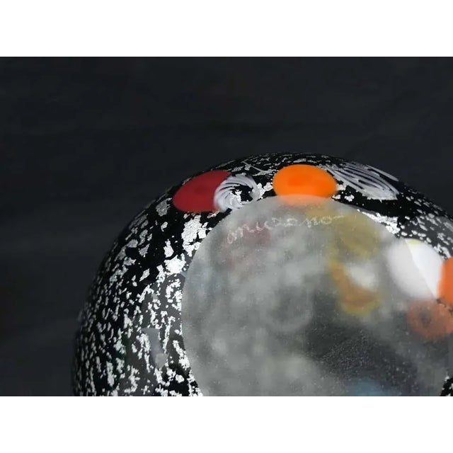 Particular Murano glass vase with murrine inserts in the style of Alfredo Barbini, made in Italy in the 1980s, signed...