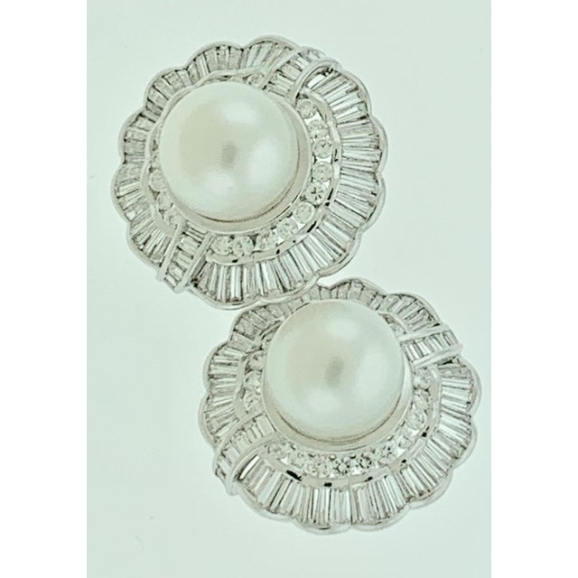 Early 20th Century White South Sea Pearl with 12 Carat Diamond Cocktail Earrings 18 Karat Gold For Sale - Image 5 of 18
