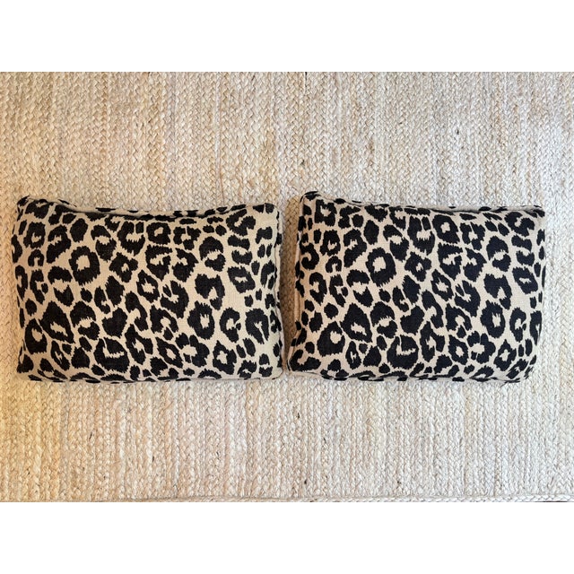 Schumacher Iconic Leopard Lumber Pillows with Welt, A Pair.
