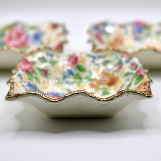 James Kent - England 1930s James Kent Fenton "Rosalynde" Floral Chintz Nut Dishes - Set of 3 For Sale - Image 4 of 12