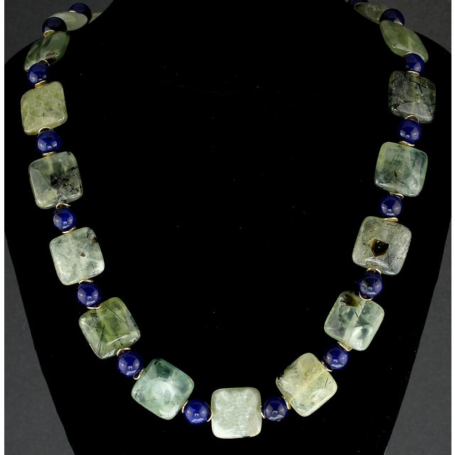 Traditional AJD Glowing Green Brazilian Prehnite With Blue Agate Necklace For Sale - Image 3 of 10