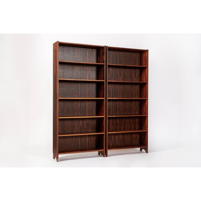 1960s Pair of Mid Century Scandinavian Modern Tall Rosewood Bookcases For Sale - Image 5 of 18