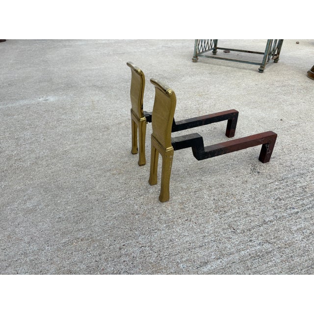 Brass 1960s Pair of Modernist Brass Andirons For Sale - Image 8 of 9