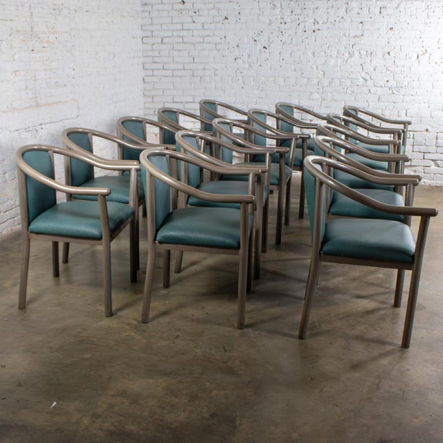 Metal Late 20th Century Modern Set of 15 MTS Dining or Waiting Room Chairs Gray Frames & Blue Vinyl For Sale - Image 7 of 18