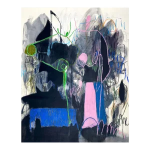 Contemporary Abstract Acrylic, Oil Bar, Oil Pastel and Graphite on Canvas Painting "Hundred Times" by Adrienn Krahl