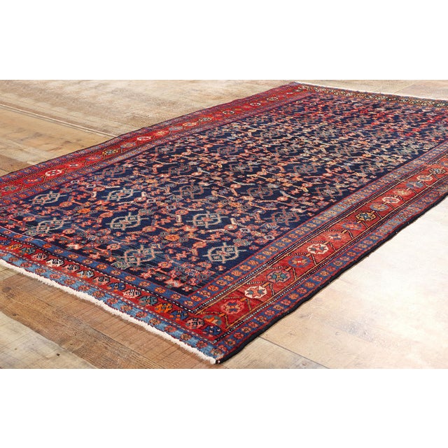 Textile Antique Navy Blue Persian Kurdish Rug - 04'06 X 07'02 For Sale - Image 7 of 9