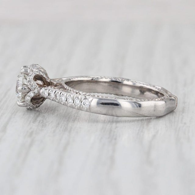 Veraggio 1.47ctw Diamond Halo Engagement Ring W/ Box Gia 18k White Gold Filigree, Size 7.5 For Sale In Greensboro - Image 6 of 8