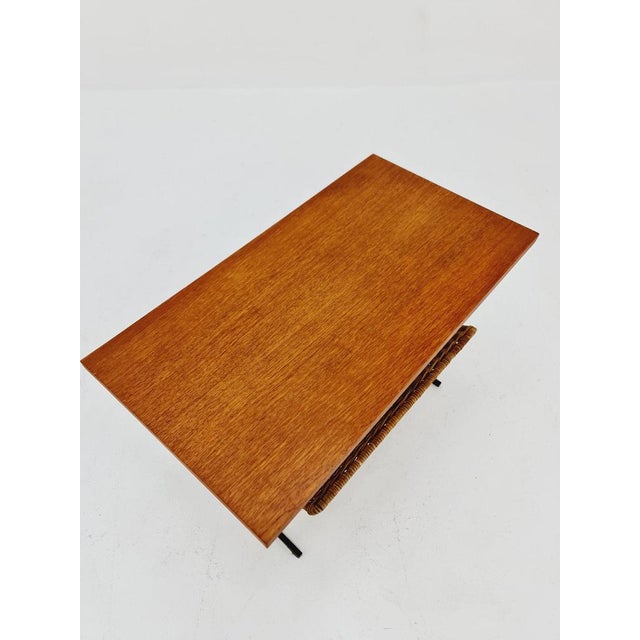 Mid-Century Danish Teak and Rattan Side Table with Magazine Rack, 1960s For Sale - Image 5 of 11