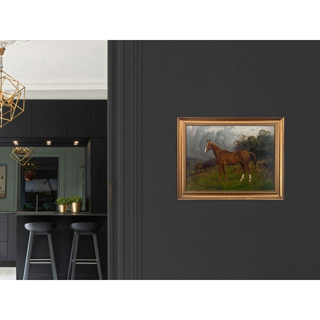 Antique Horse Painting by George Wright "Portrait of ‘Patrick’ a Chestnut Hunter" Oil on Canvas, 1920s For Sale In Minneapolis - Image 6 of 13