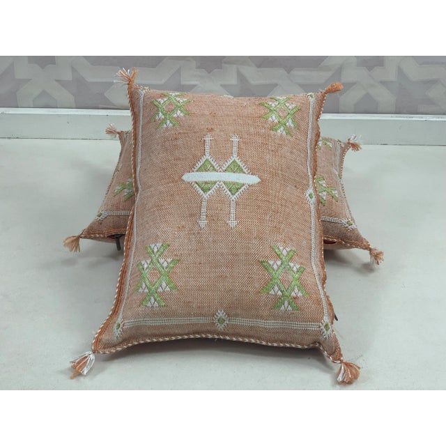 Peach 0range Handmade Cactus Silk Pillow Covers - a Pair For Sale - Image 8 of 12