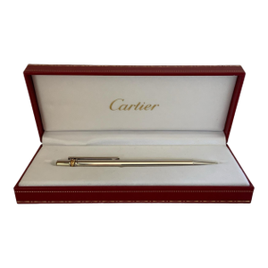 Vintage Must De Cartier Trinity Smooth Silver Plated Ballpoint Pen - Boxed W/ Serial D 14856 Made in France 1980s