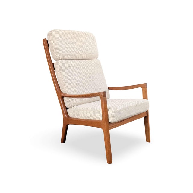 Mid-Century Modern Senator Highback Armchair and Pouf by Ole Wanscher for Poul Jeppesen, Set of 3 For Sale - Image 3 of 15