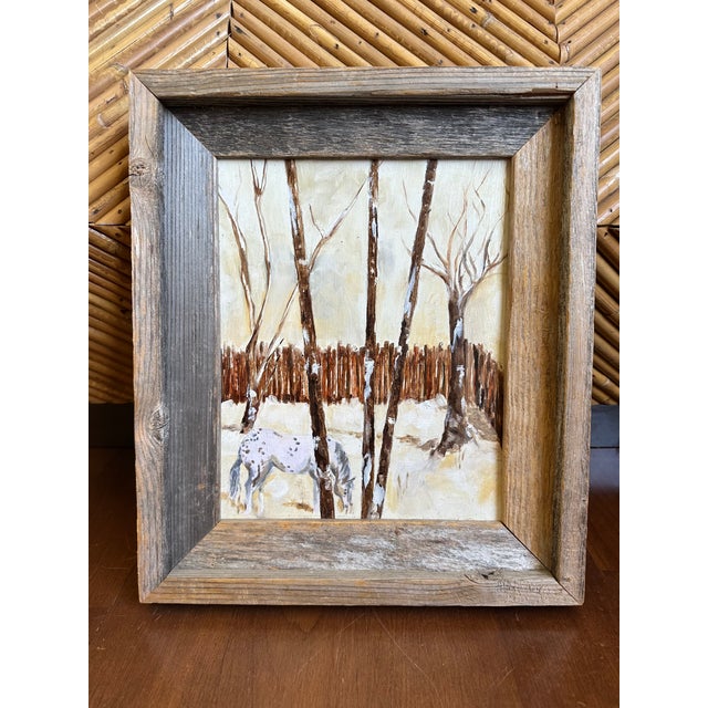 Vintage Original Oil Painting Horse in Snowy Landscape, Framed For Sale - Image 17 of 17