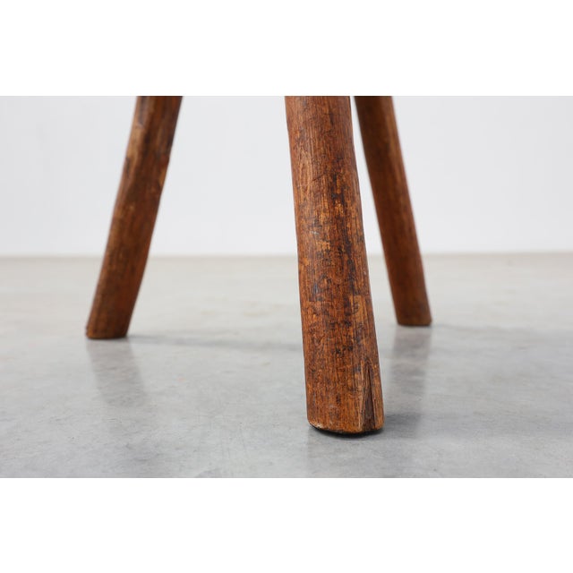 Rustic Oak Tripod Stool with Round Wooden Seat, France, 1920 For Sale - Image 6 of 11